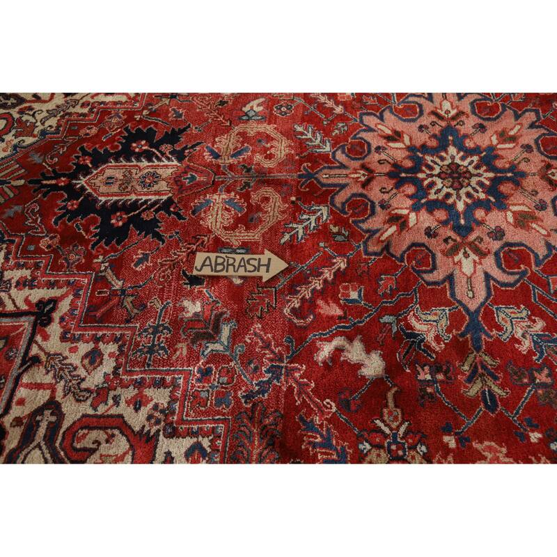 Hand Knotted Oriental 100% Wool Carpet Traditional Medallion Red Heriz (serapi) Area Rug - 11' 10'' X 8' 8''