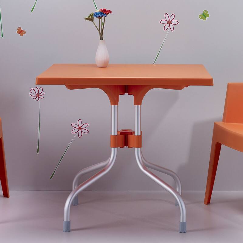 31" Orange and Silver Patio Square Folding Dining Table