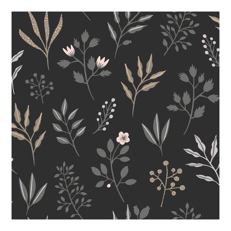 ESTA Home Cynara Charcoal Scandinavian Floral Wallpaper - 20.9 x 396 x 0.025