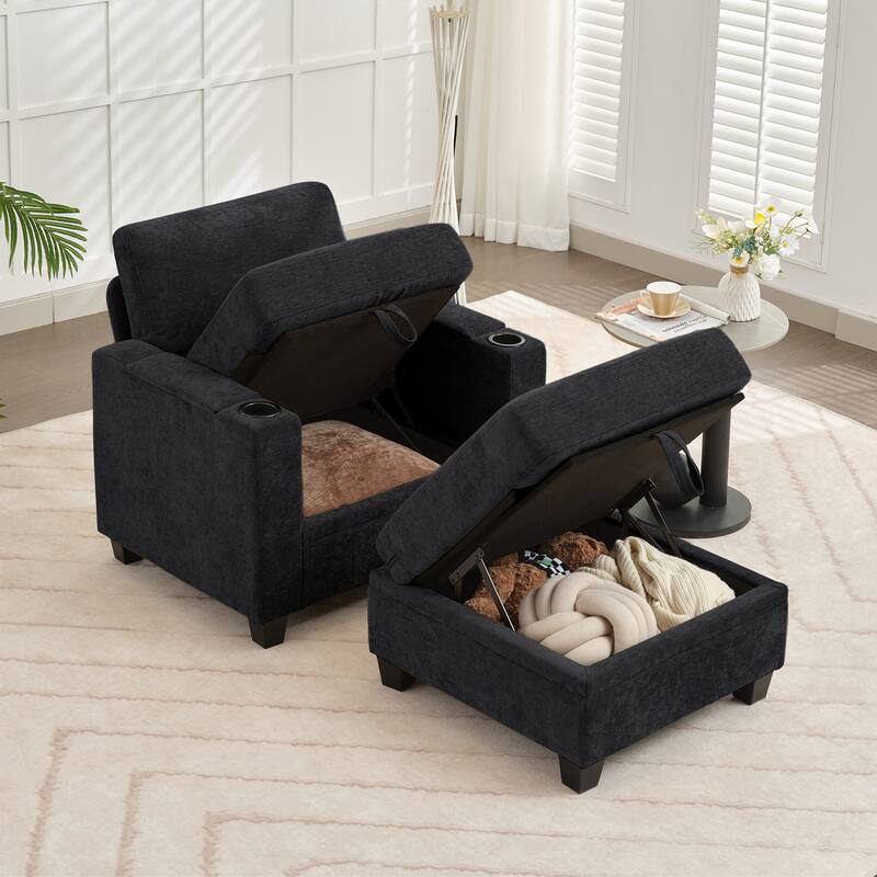 Chenille Sectional Sofa, Hidden Storage & Modular Design