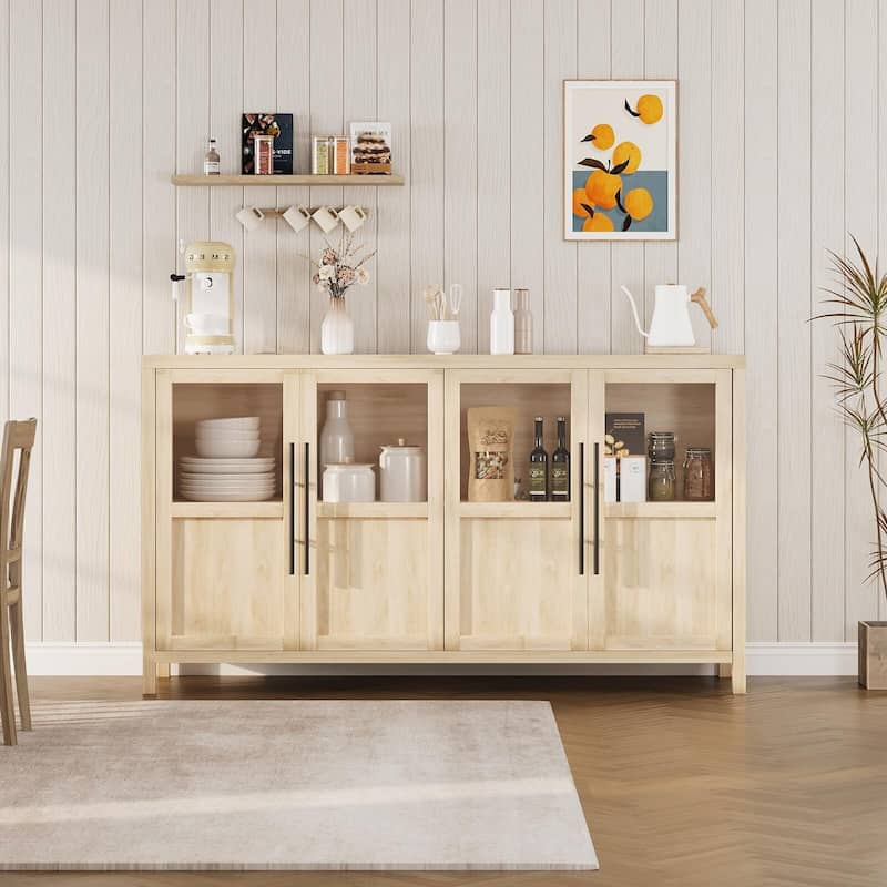 Large Buffet Cabinet with Storage, Sideboard Buffet Cabinet with Glass Doors - Natural