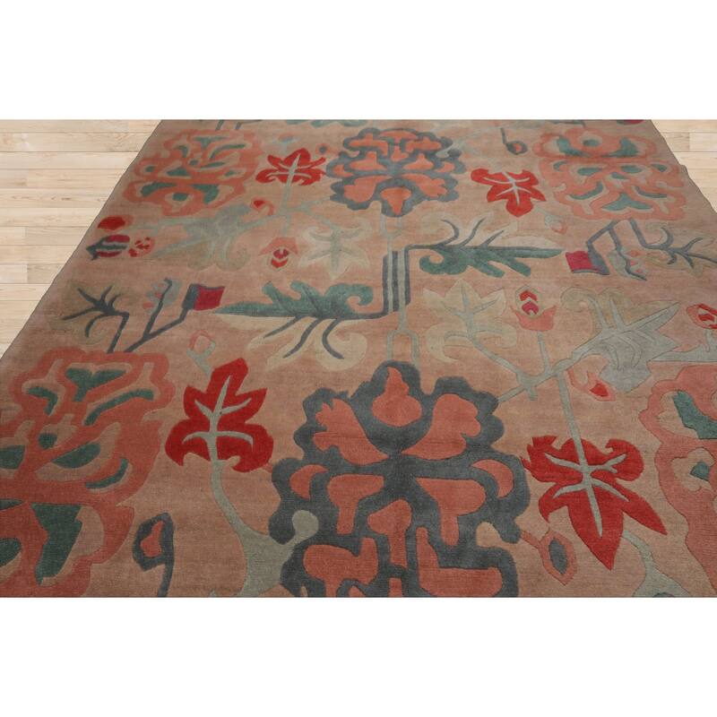 8'10''x11'5'' Hand Knotted Wool Beige Art Deco Plush Pile Area Rug - 8' 10'' x 11' 5''