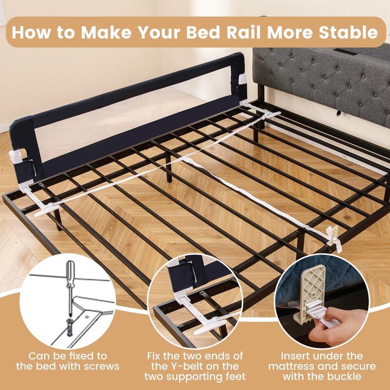 Gymax 2PCS 71'' Toddler Foldable Bed Rail w/ Adjustable Safety Strap