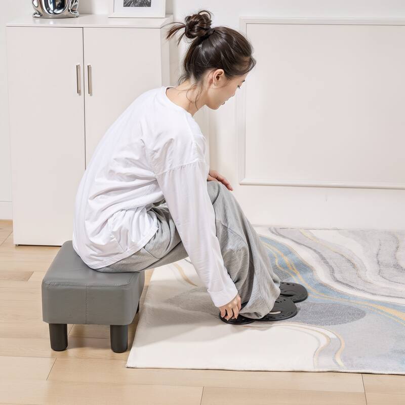Javlergo Small Footstool Ottoman, PU Leather Footrest with Legs, Rectangle Padded Seat