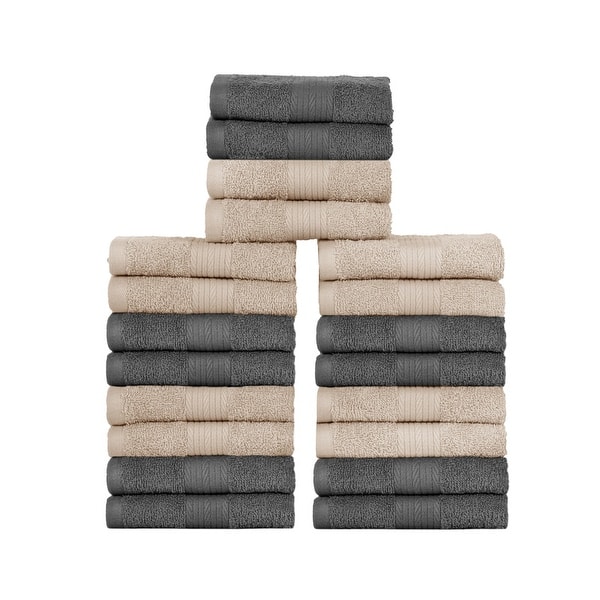Cotton 600GSM Assorted Color Wash Cloths 12x12 Inch by Ample Decor - Pack of 20 - Grey/Beige