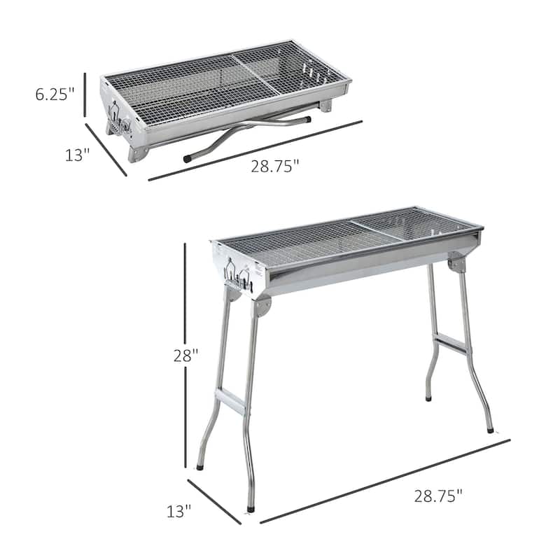 Outsunny 28" Stainless Steel Portable Folding Charcoal BBQ Grill