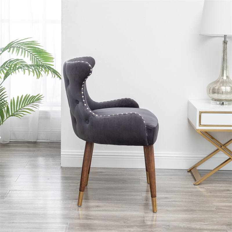 Upholstered Nailhead Trim Accent Chair with Curved Back and Wood Legs