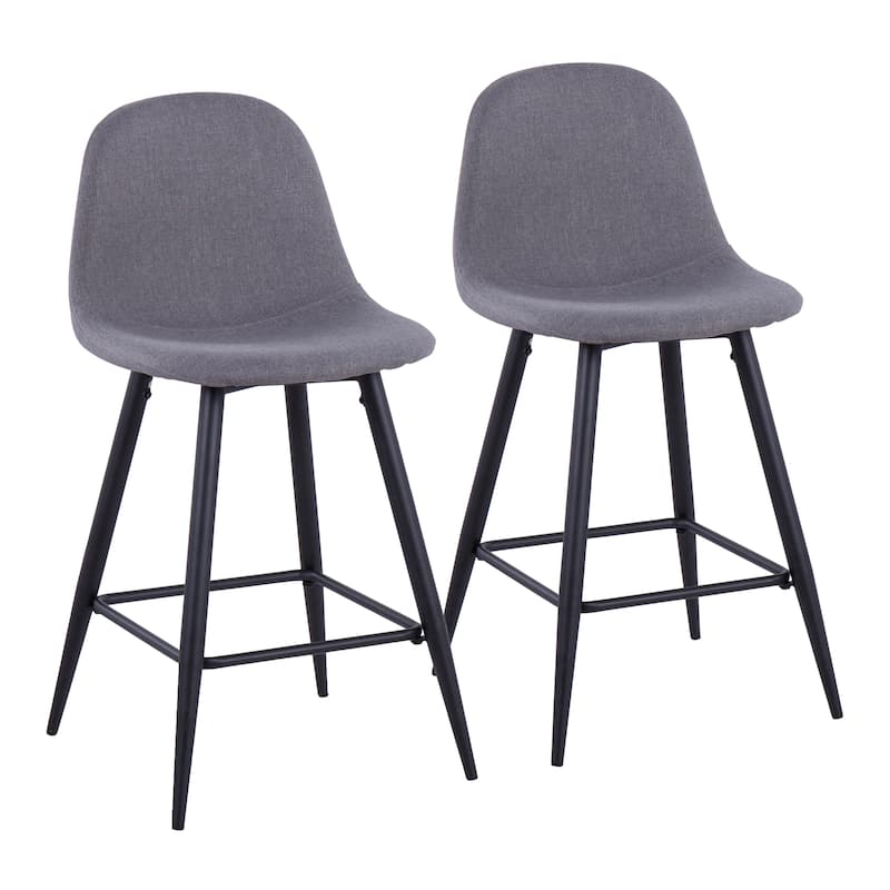 Lumisource Counter Stool in Black Metal and Blue Fabric, Set of 2 - 20"Lx17.25"Wx34.75"H