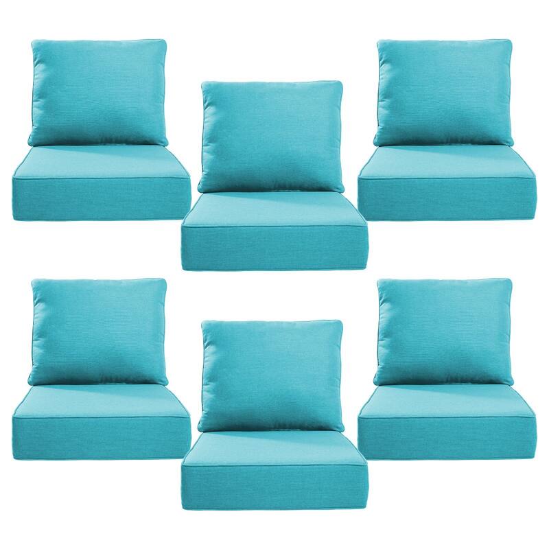 22" W x 24" D x 6" T Outdoor Lounge Chair Replacement Cushion Set Water and Fade Resistant - 6 Sets - Light Blue