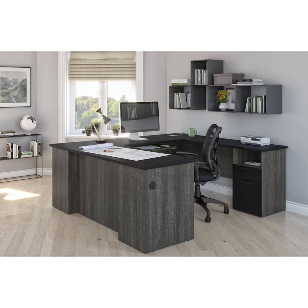 Bestar Norma 71W U-Shaped Desk with Drawers and Keyboard Tray