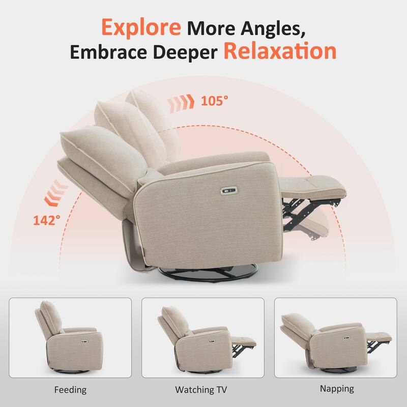 MCombo Power Swivel Rocker Recliner with Lumbar Support, Electric Nursery Glider Recliner Chair