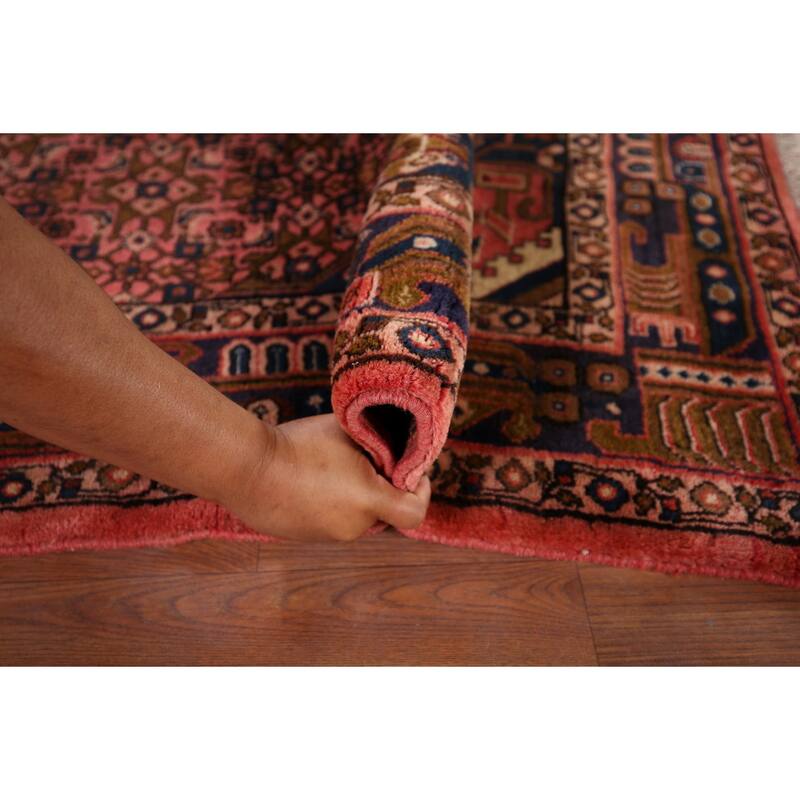 Pink Geometric Zanjan Vintage Persian Rug Hand-Knotted Wool Carpet - 4'9" x 7'7"
