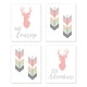 preview thumbnail 1 of 4, Sweet Jojo Designs Coral Mint Grey Woodland Deer Woodsy Collection Wall Decor Art Prints (Set of 4) - Adventure Courage
