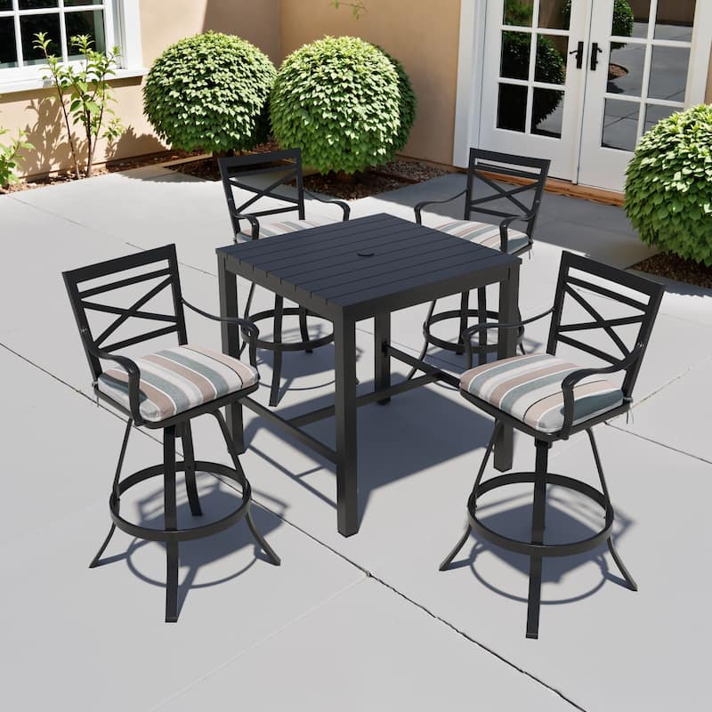 3/5-Piece Set Outdoor Patio Aluminum Sunbrella Swivel Bar Stools and Table - MILANOCHAR - Set of 5