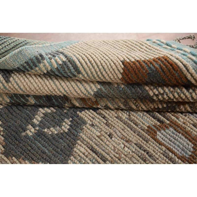 Earth Tone Moroccan Abstract Area Rug Handmade Wool Carpet - 9'0" x 12'4"