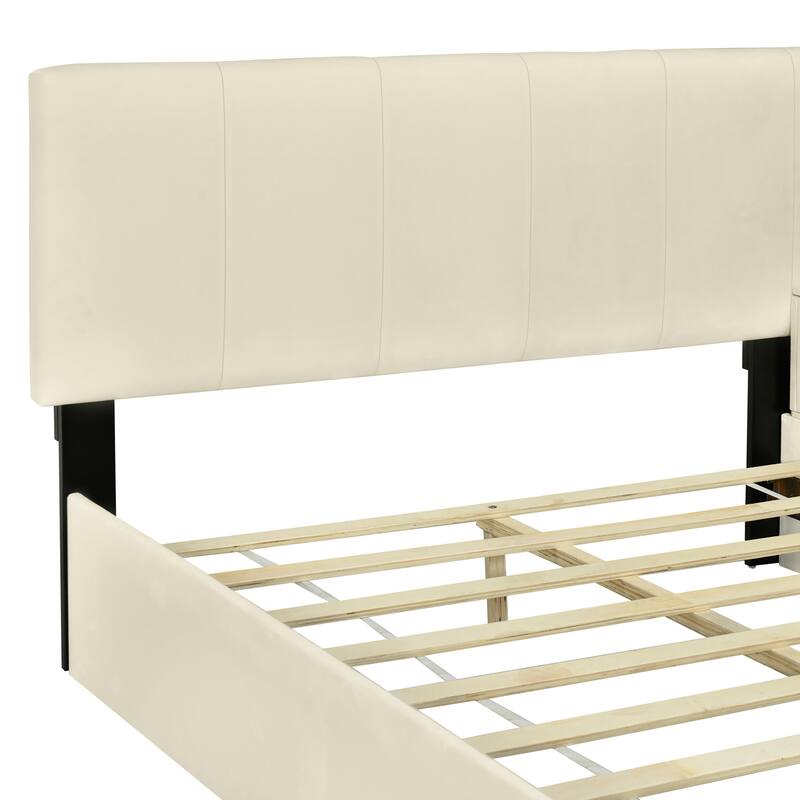 Elegant Design Upholstered Platform Bed with Lateral Storage Compartments