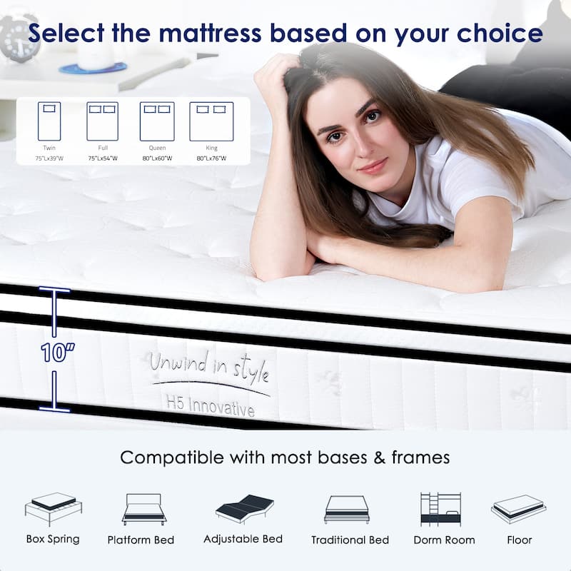 GDFStudio - Meridian 10 Inch Hybrid Memory Foam Mattress,Individually Pocketed Innerspring,Medium Firm