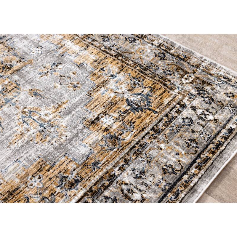 Sheffield Collection - Grey/Beige/Blue Border Rug