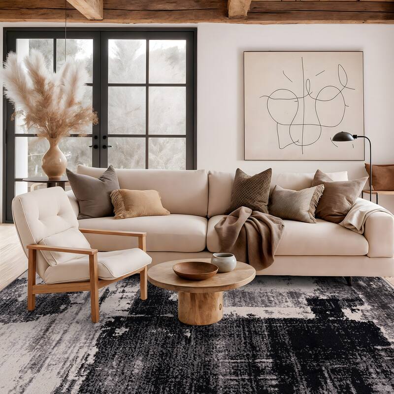 World Rug Gallery Modern Abstract Design Black Area Rug - 5' x 7' - Black - Rectangle