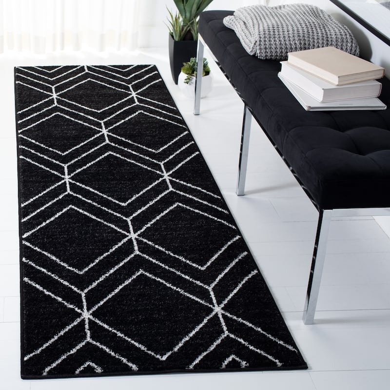 SAFAVIEH Adirondack Juvelina Modern Geometric Rug - 2'6" x 12' Runner - Black/Ivory