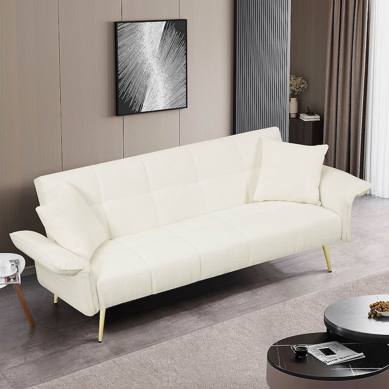 Futon Sofa Bed, Teddy Velvet Foldable Couch Convertible Loveseat Sleeper Daybed with Adjustable Armrests for Small Space
