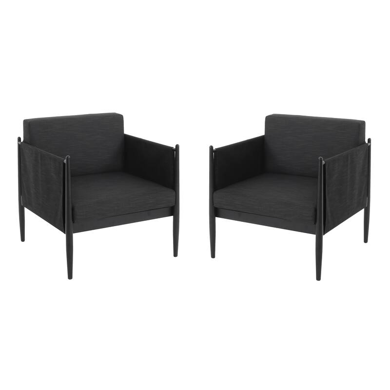 Roomfitters Dawson Outdoor Aluminum Club Chairs with Water Resistant Cushions, Modern Black Set of 2 - Set of 2