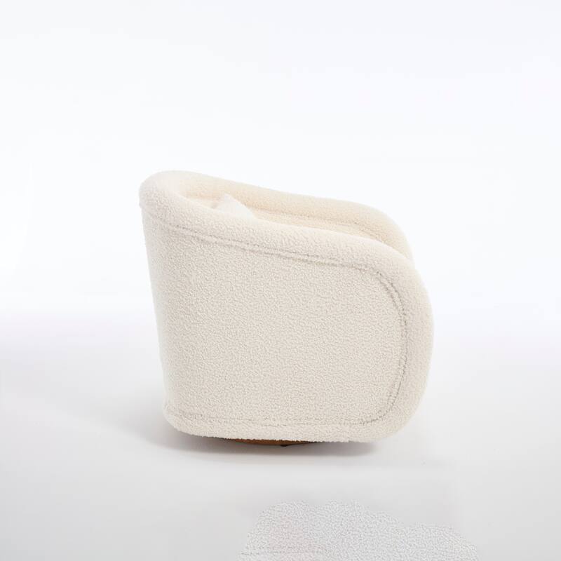 Velvet Swivel 360° Rotating Barrel Chair with Solid Rubberwood Base and High-Density Foam