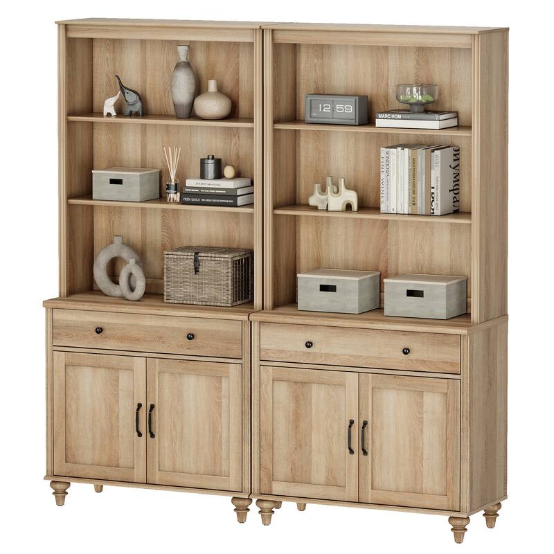 Oak Bookcase with Doors, Large Wood Farmhouse Book Case Shelf