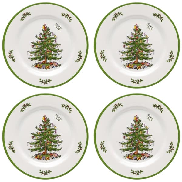 slide 2 of 7, Spode Set of 4 Christmas Tree Melamine Dinner Plates - 11" D 4 Piece - 11" D - Multicolored