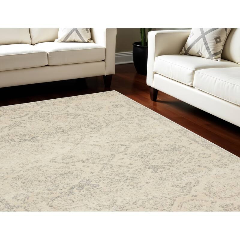 HomeRootsGeometric Transitional Rectangle Area Rug - 108' X '72' X '0.5 - 108' X '72' X '0.5 - Beige/Gray