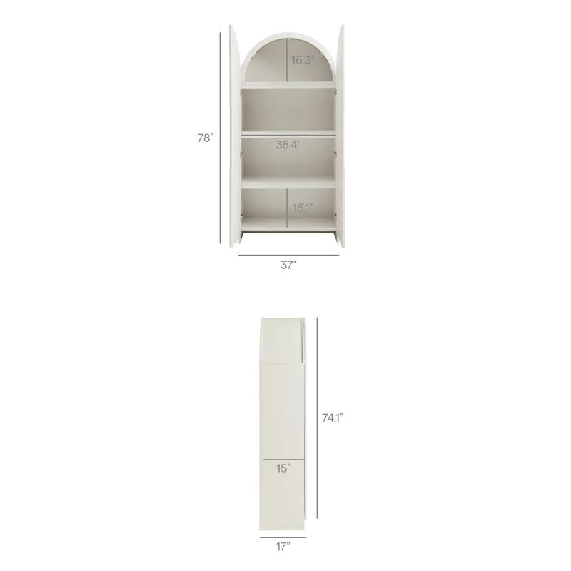 Dahlia 78 Inch Fluted and Scalloped Arched Storage Cabinet