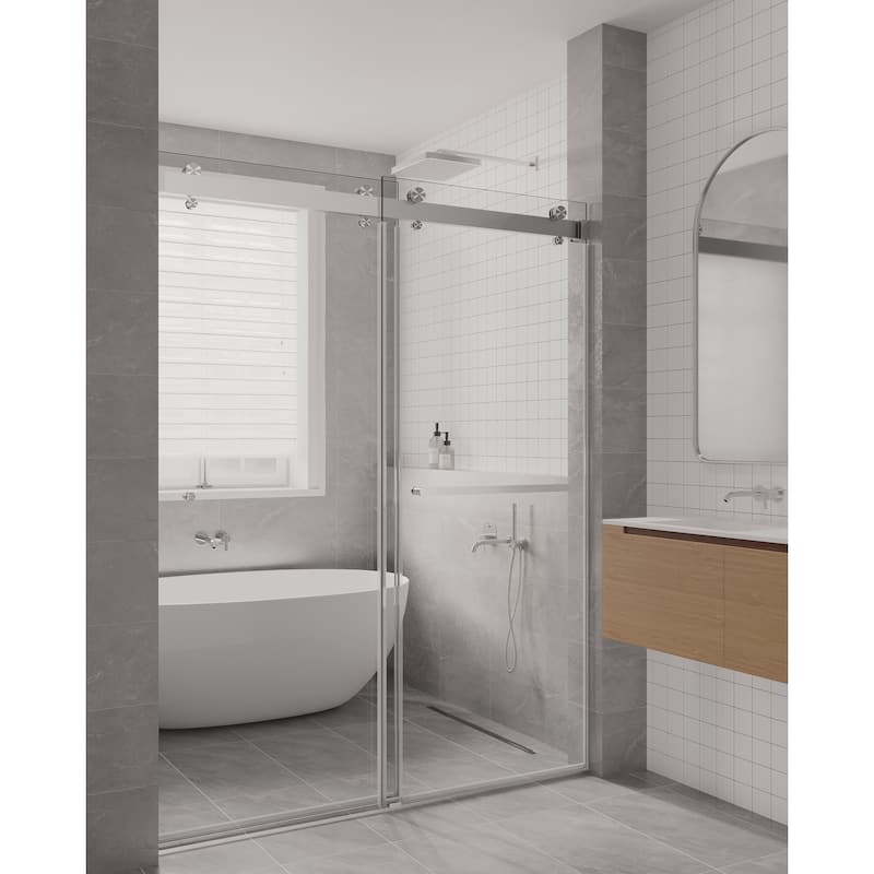 SP Series 44" - 48" W x 77" H Contemporary Frameless Double Sliding Shower Door with 3/8" Clear Tempered Glass