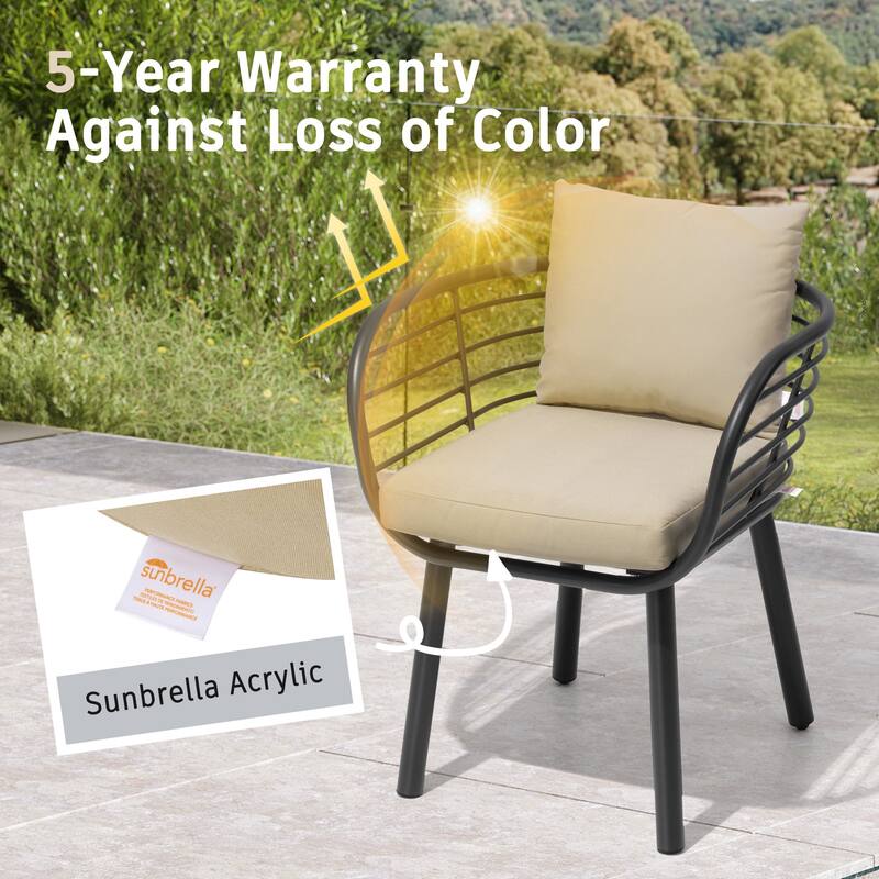 7-Piece Set Outdoor Aluminum Dining Table with Umbrella Hole and Cushioned Dining Chairs