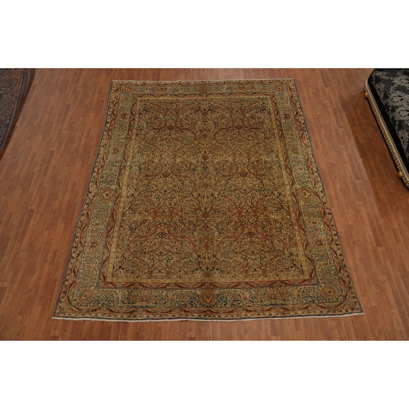 Hand Knotted Oriental 100% Wool Carpet Traditional All-Over Yellow & Gold Tabriz Area Rug - 13' 0'' X 9' 11''