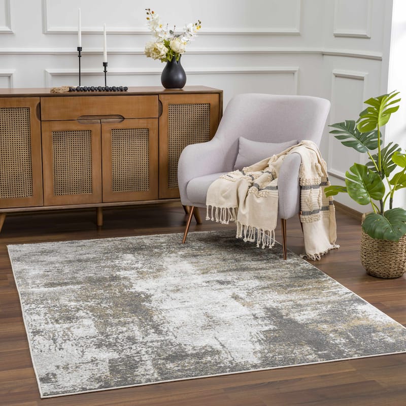 Hauteloom Liverpool Living Room, Bedroom Area Rug - Contemporary - Off White,Medium Gray,Light Gray - 9'2" x 12' - 7'10" x 10' - Medium Grey, Off White, Rust / Liverpool