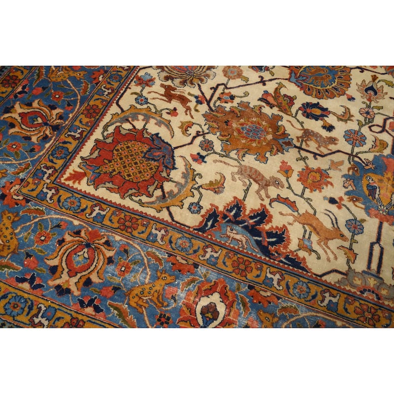 Hand Knotted Oriental 100% Wool Carpet Traditional All-Over Beige & Ivories Tabriz Area Rug - 12' 11'' X 10' 3''