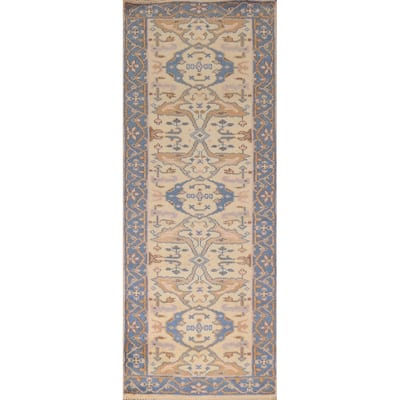 Earth Tone Oushak Oriental Runner Rug Handmade Wool Carpet - 2'6" x 7'10"