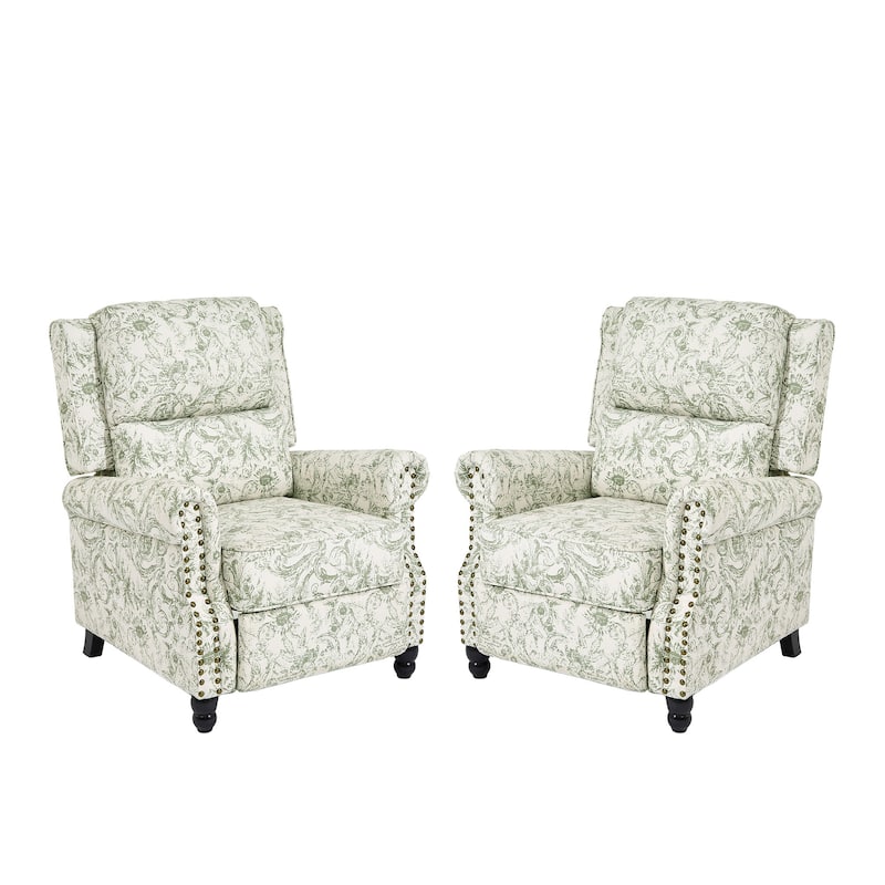 Mid-Century Nailhead PU Leather Linen Recliner - 2 SET/Rococo Green/Linen