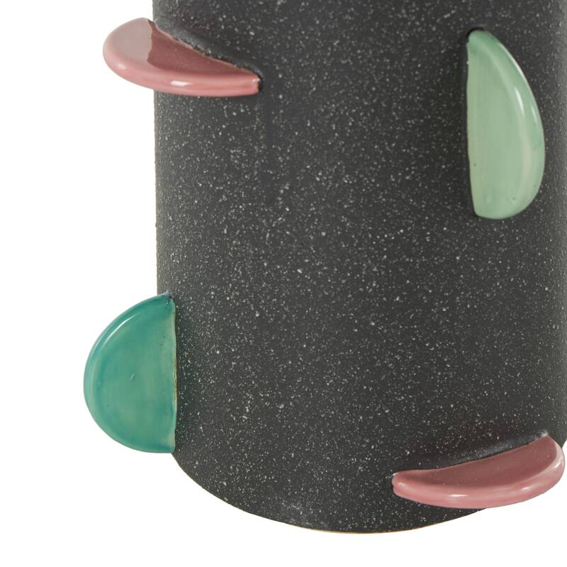 Ceramic Textured Vase with Multicolor Half-Moon Accents - Black - Roche River Decor