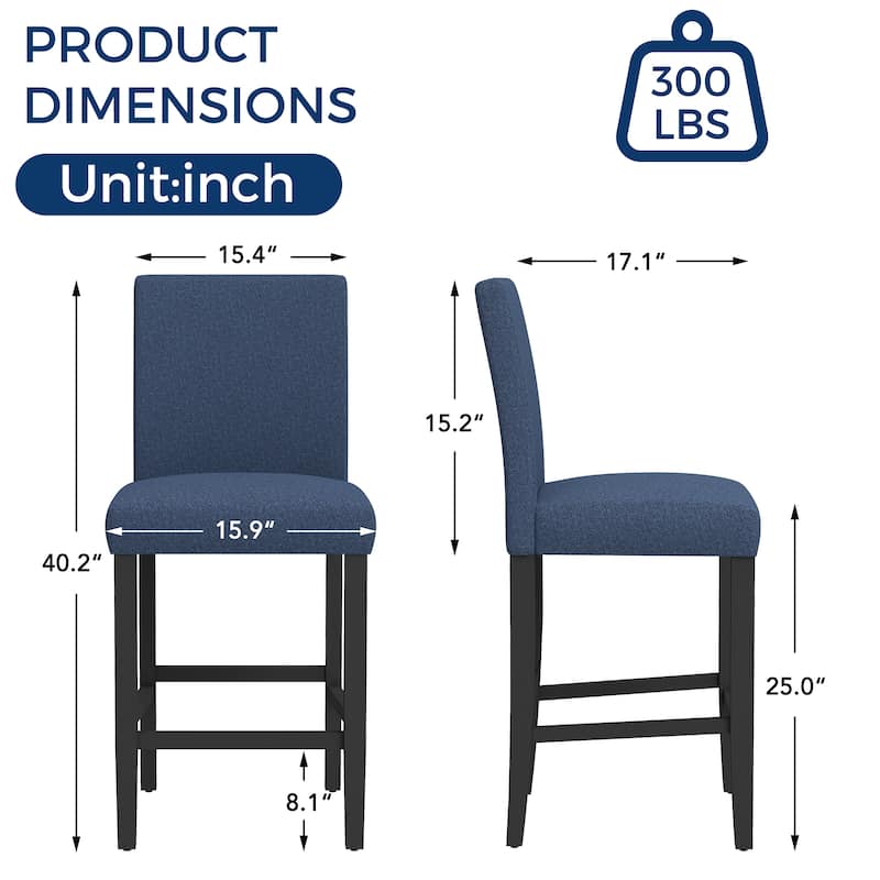24 Inches Counter Height Bar Stools with Back Set of 2