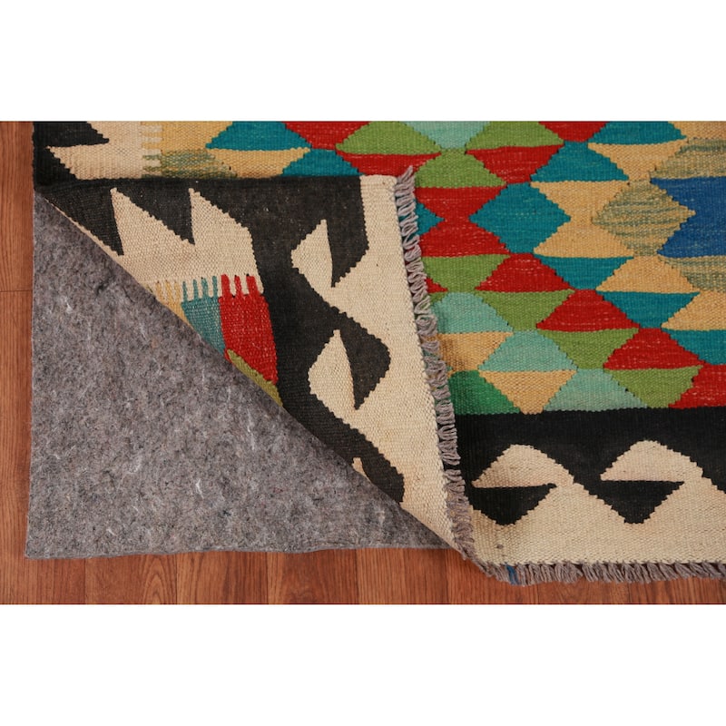 Hand Woven Oriental 100% Wool Carpet Southwestern Geometric Multi-Colored Kilim Runner Rug - 13' 0'' X 2' 8''
