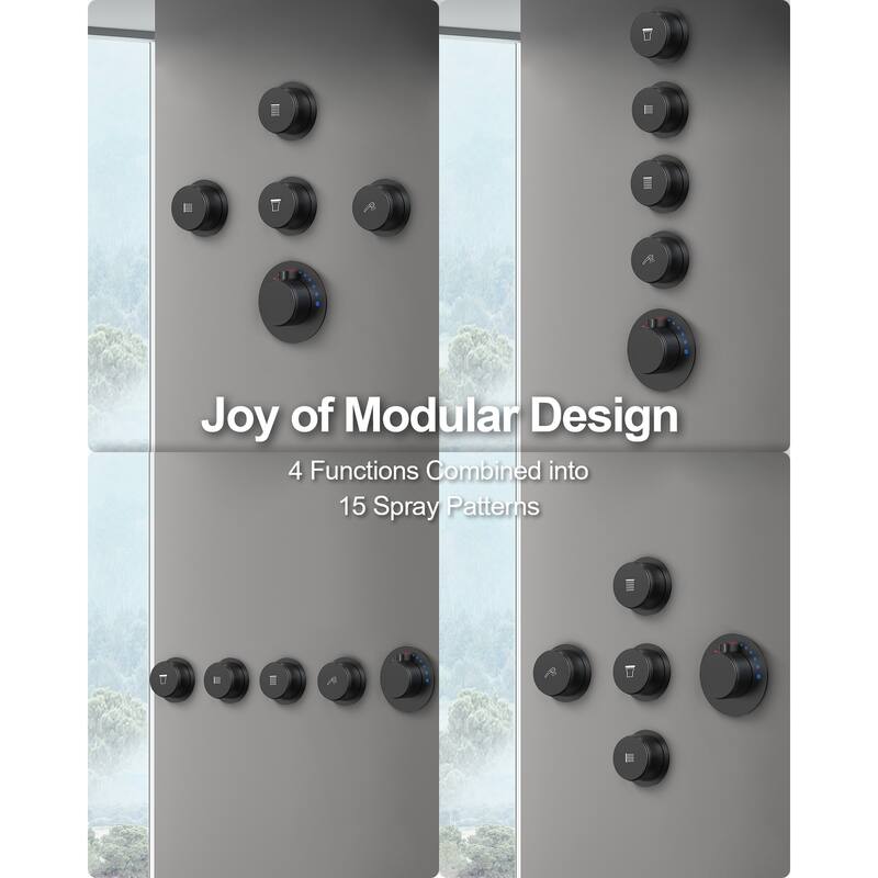 GRANDJOY Shower Faucet Set 12 inch Wall Mount Rainfall Waterfall Shower Head Body Jets Handheld Spray Thermostatic Valve