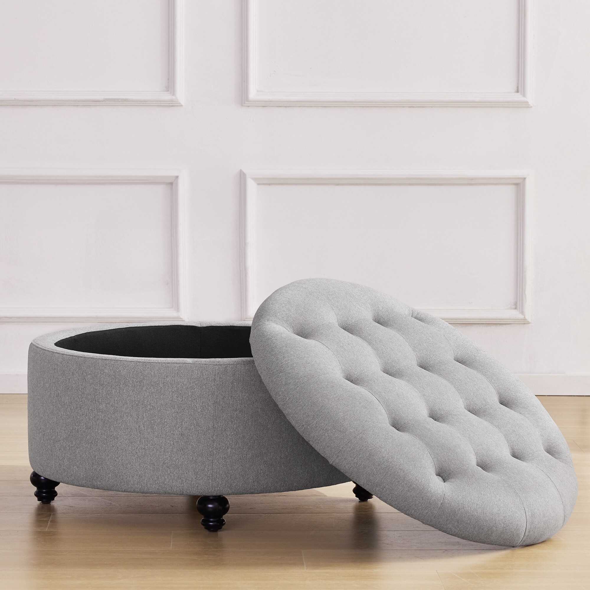Large round outlet storage ottoman