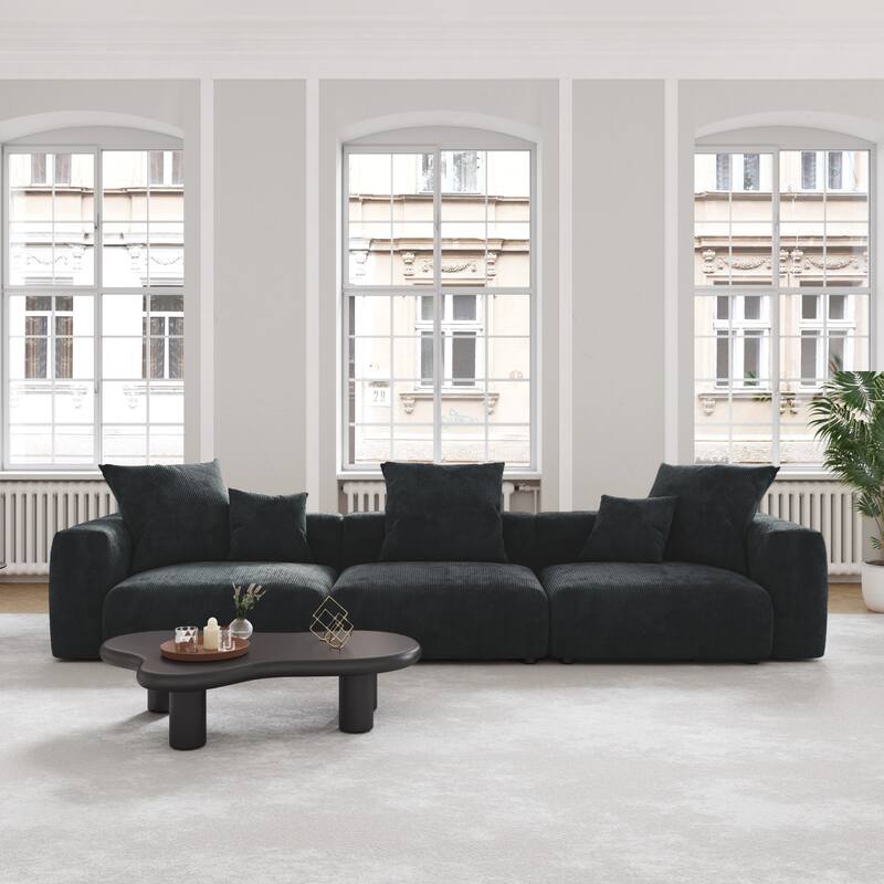 Black Corduroy Sectional Sofa Customized Sofa Couch with pillows. - 3-Seater