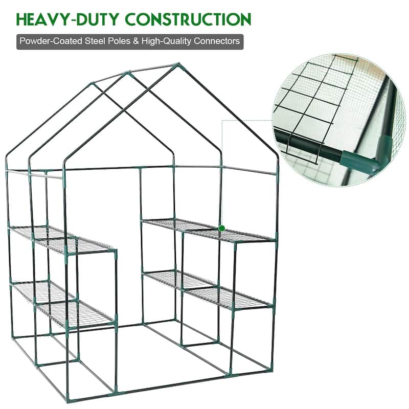 Costway Portable Mini Walk In Outdoor 2 Tier 8 Shelves Greenhouse