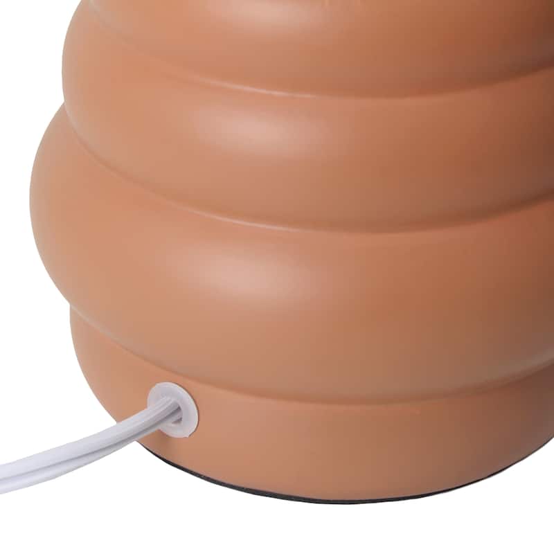 Stacked Ceramic Mini Table Lamp with Fabric Drum Shade Modern Sculptural Accent Lighting Compact Design