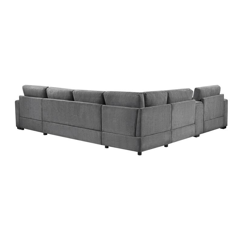 Modern 5-Seat Modular U-Shaped Sectional Sofa with Chaise, Storage Drawer, Built-In Cup Holders and Throw Pillows