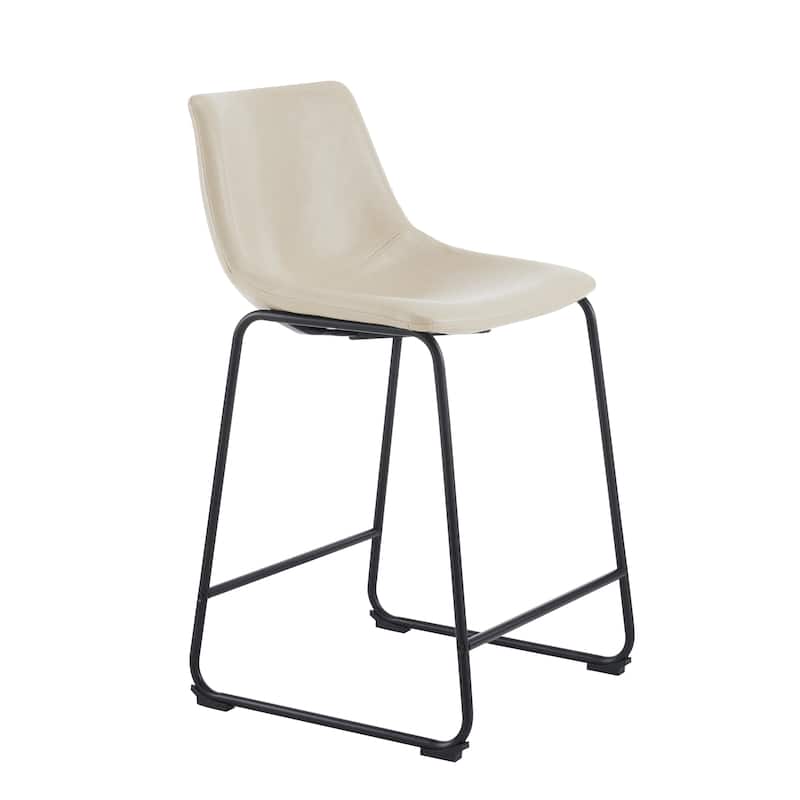 Faux Leather Bar Stools Set of 2, Counter Height Bar Stool with Back, Kitchen Island Chairs with Metal Legs and Footrest