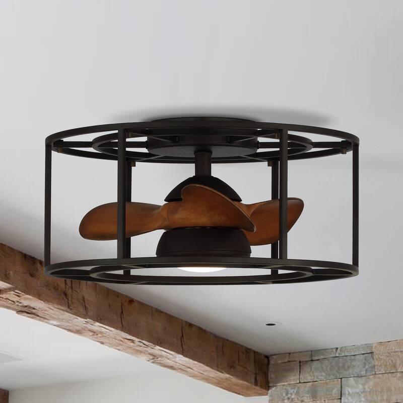 20" Industrial Metal Caged Low Profile Ceiling Fan with Light