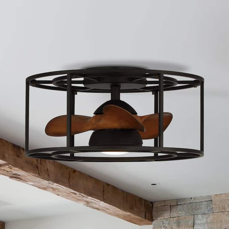 20-inch Matte Black 3-Blade Caged LED Ceiling Fan Fandelier with Light Kit and Remote, Reversible motor